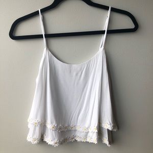 Anthropologie White Sunflower Cropped Tank Top
